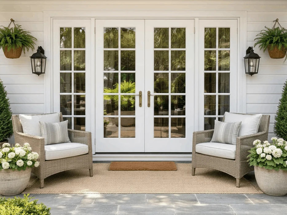 White French patio doors opening to an outdoor living area