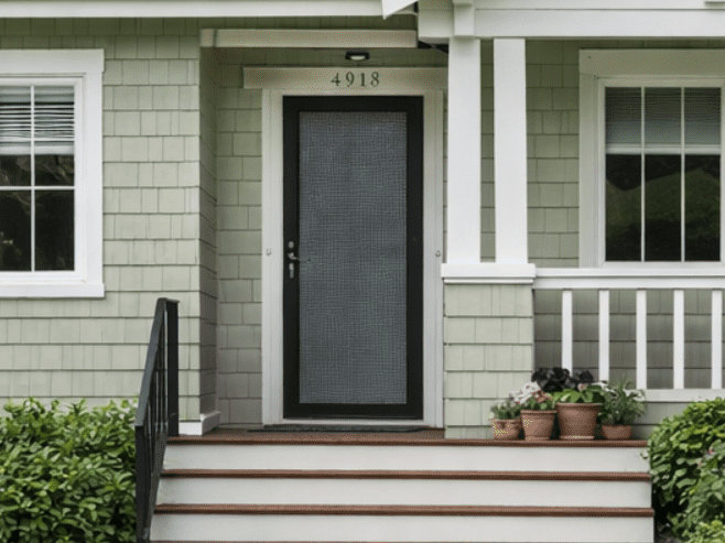 Security screen door with protective mesh